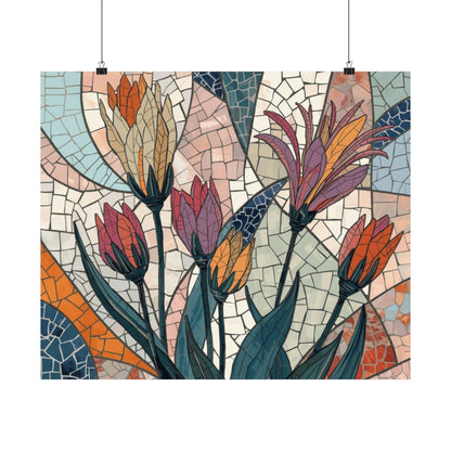 Botanical Mosaic Poster – Matte Horizontal Vintage Floral Print