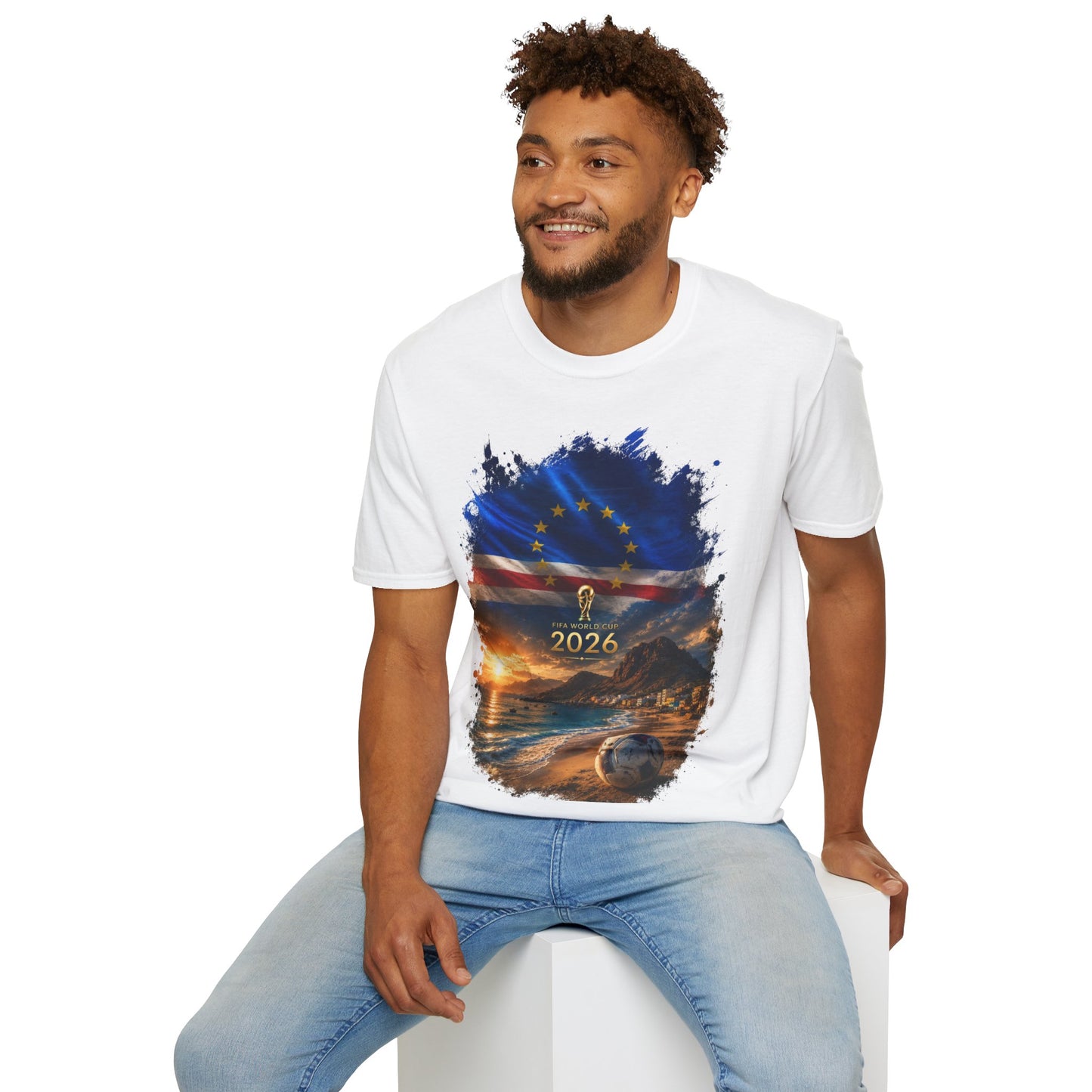 Cape Verde Football Flag Beach Graphic T-Shirt Blue Sharks Soccer Tee