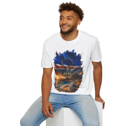 Cape Verde Football Flag Beach Graphic T-Shirt Blue Sharks Soccer Tee