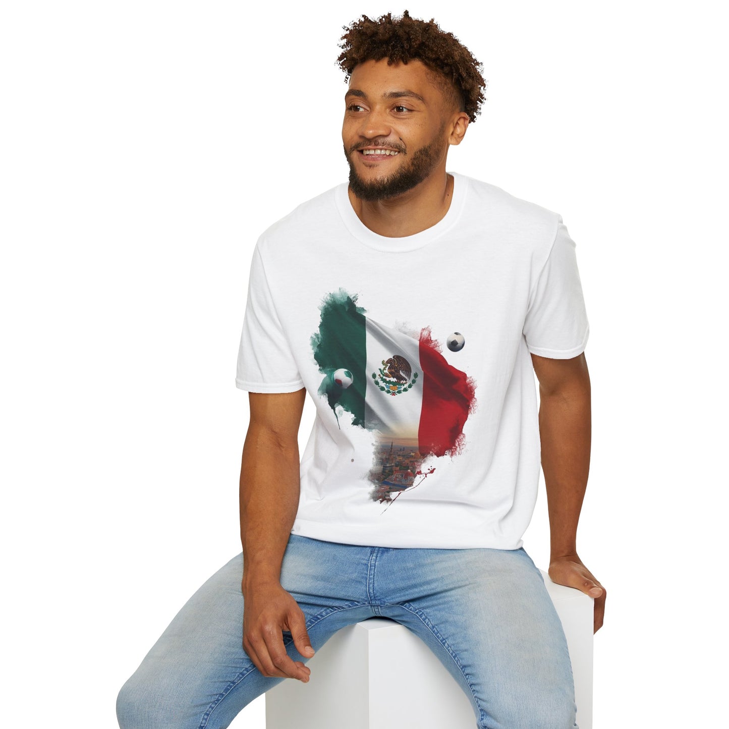 Mexican Flag Football T-Shirt — Soccer and Stadium Lights Graphic Tee