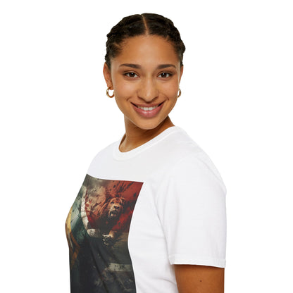 South African Football Abstract T-shirt Majestic Lion and National Flag Tee