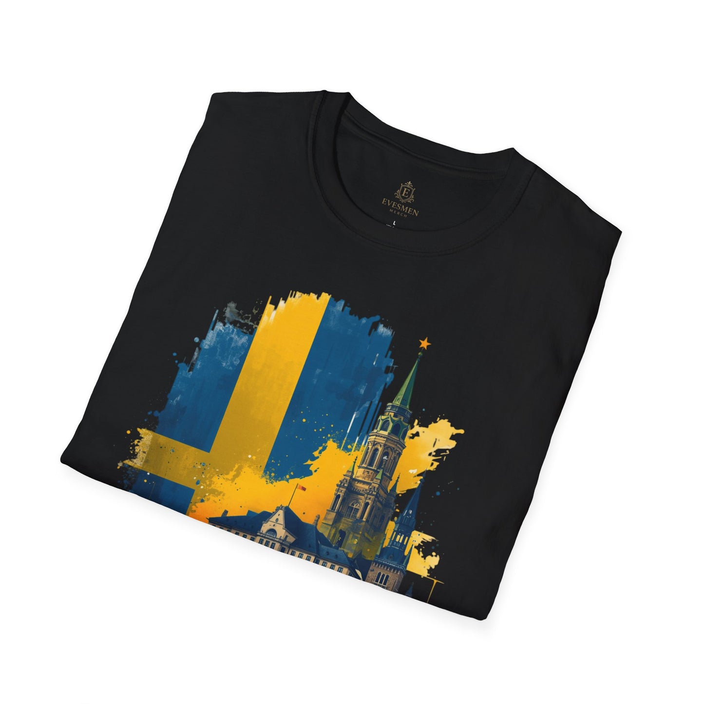 Sweden Football Skyline T‑Shirt — Swedish Flag Soccer Graphic Tee
