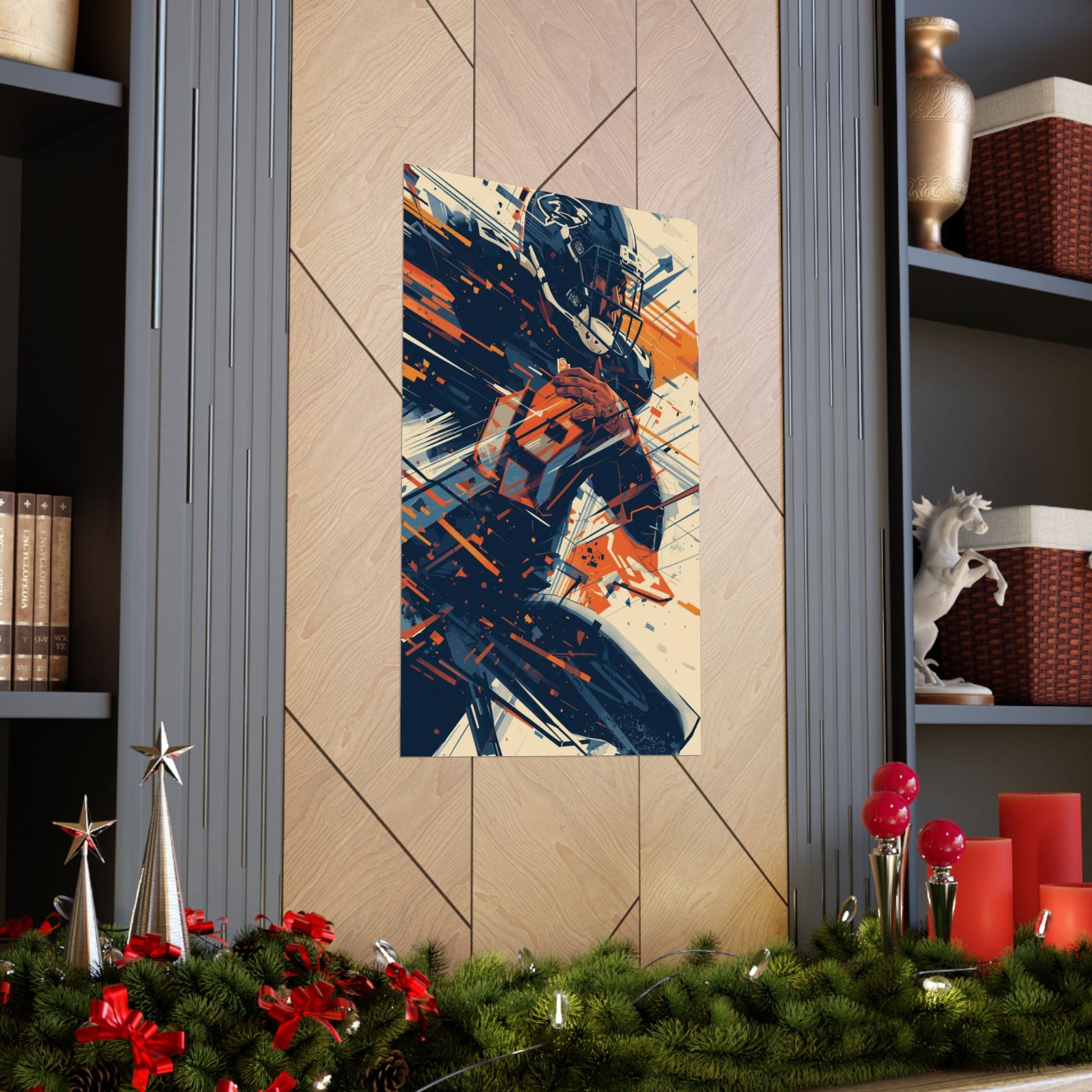 Abstract painting on a wall with decorative elements below