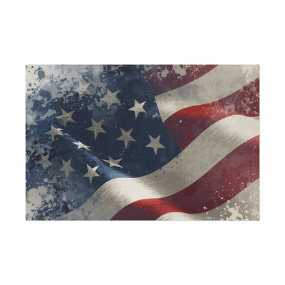 American flag with a distressed texture on a white background