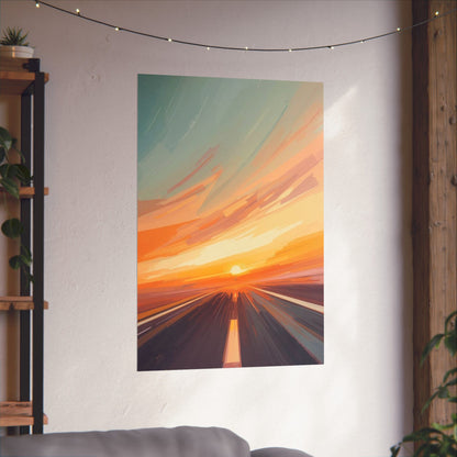 Sunset Drive Wall Art Poster | Vibrant Abstract Road Matte Print