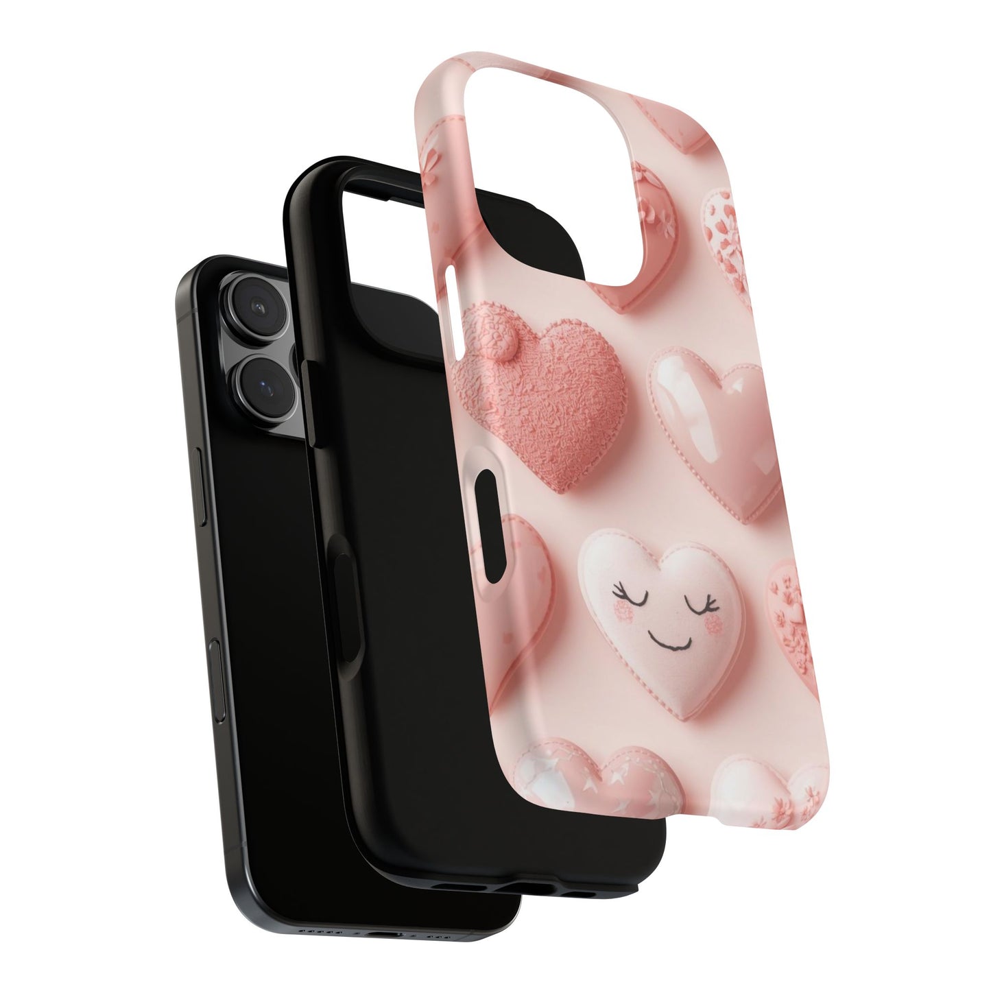 Phone Case — Pink 3D Hearts Cute Valentine Protective Cover