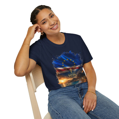 Cape Verde Football Flag Beach Graphic T-Shirt Blue Sharks Soccer Tee