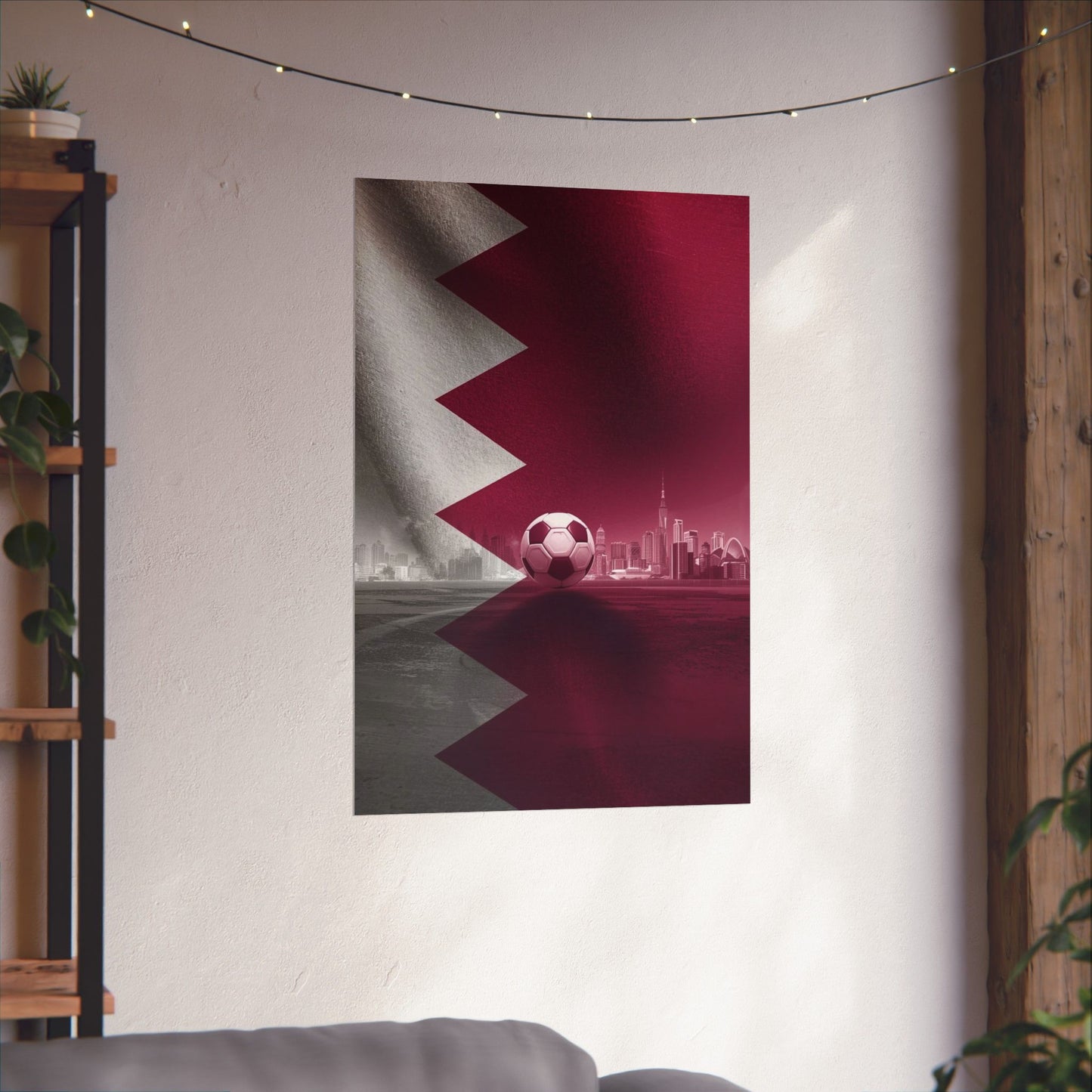 Qatar Flag Skyline Soccer Poster — Matte Vertical Football Wall Art