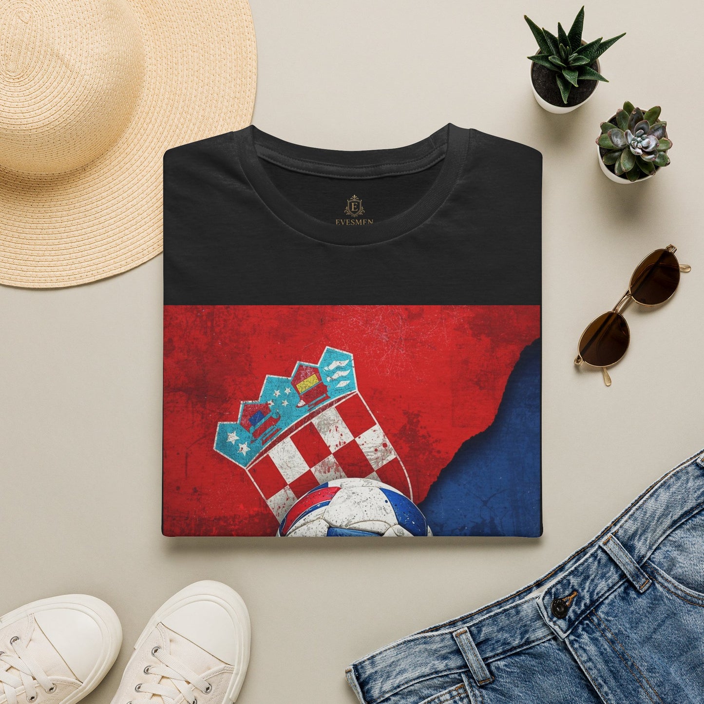 Croatia Football Coat of Arms Tee Vatreni Soccer Textured Checkerboard T-Shirt