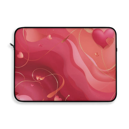 Valentine Heart Waves Laptop Sleeve — Pink Red Abstract Love Design