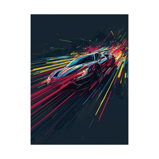 Abstract poster of a racing car on a dark background