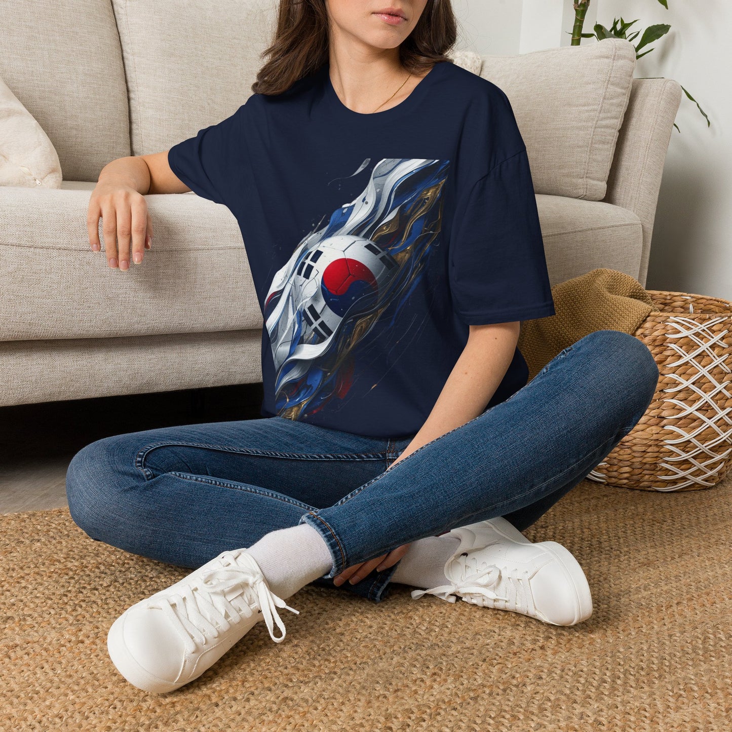 South Korea Football Wave Flag T-Shirt Luxury Abstract Soccer T-Shirt
