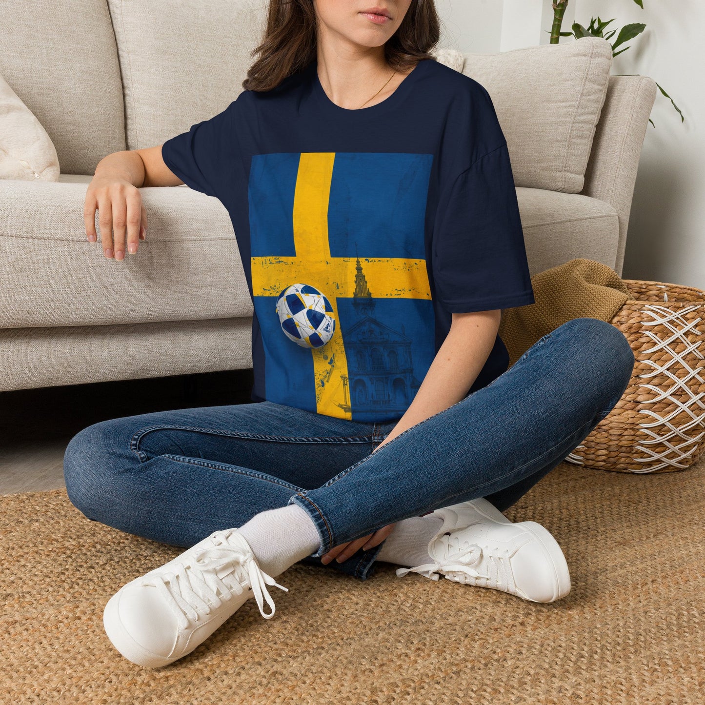 Sweden Flag Soccer T-Shirt — Distressed Swedish Flag Football Tee