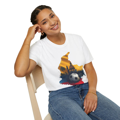Colombia Map Soccer T-Shirt — Colombian Flag Skyline Football Tee