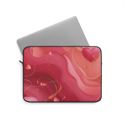 Valentine Heart Waves Laptop Sleeve — Pink Red Abstract Love Design