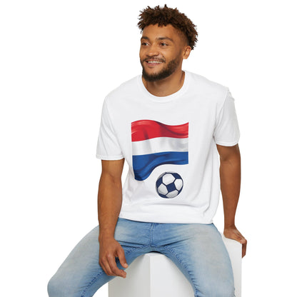 Netherlands Waving Flag Soccer Tee Clean Minimalist Oranje Football Fan T-Shirt