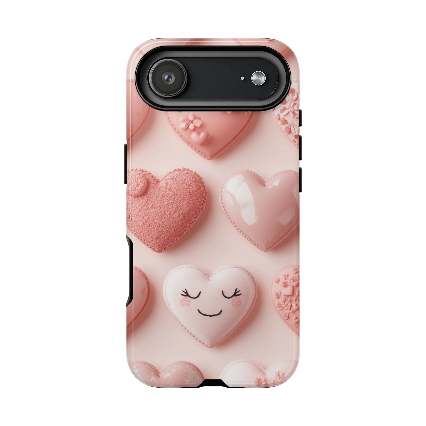 Phone Case — Pink 3D Hearts Cute Valentine Protective Cover