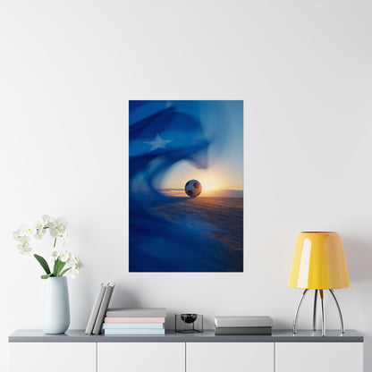 Cape Verde Football Sunset Matte Poster — Blurring Flag under the Star Wall Art