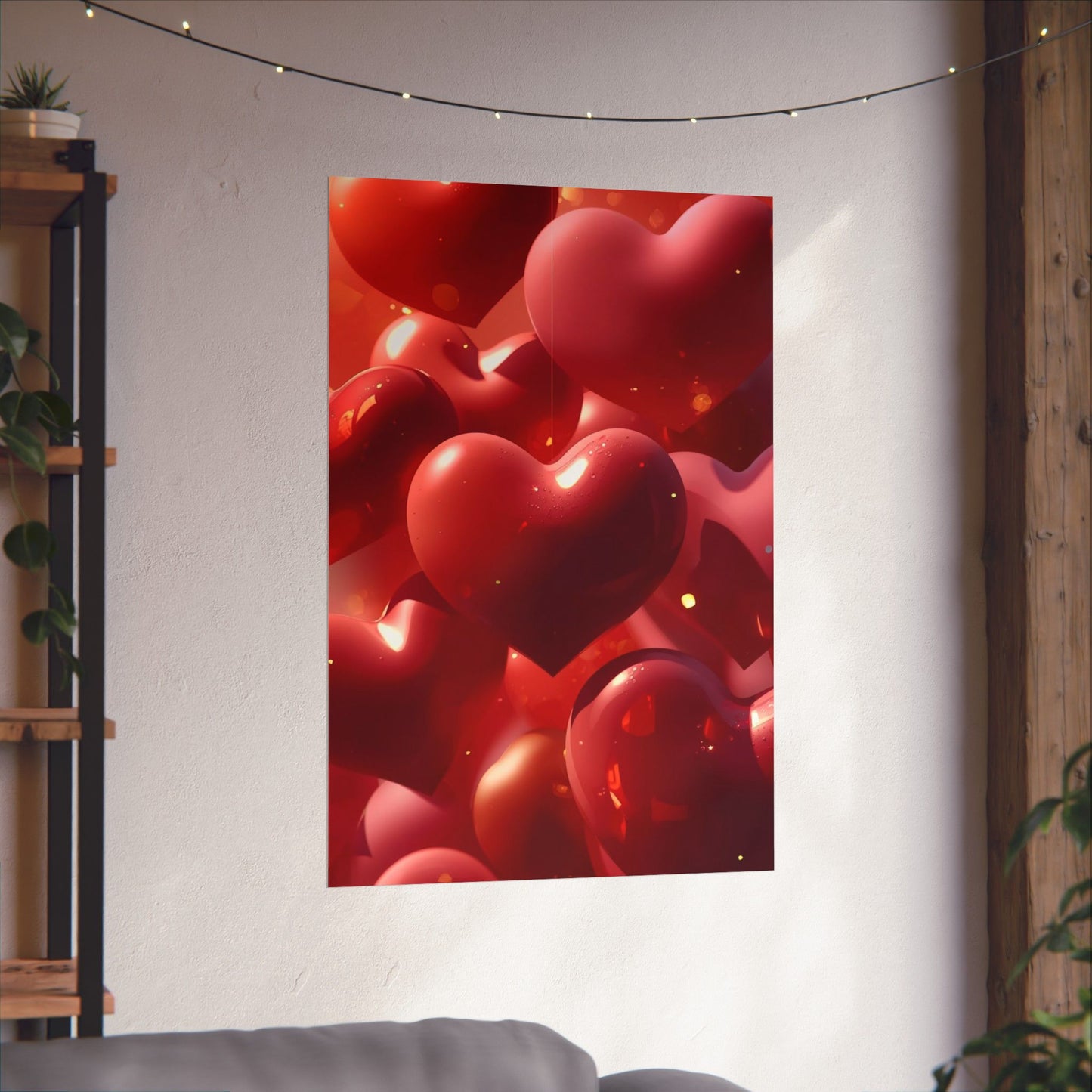 Valentine Hearts Matte Poster — Red 3D Heart Wall Art (Vertical)