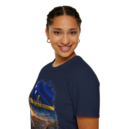Curaçao Football Flag Handelskade T‑Shirt Cinematic Caribbean Soccer Tee
