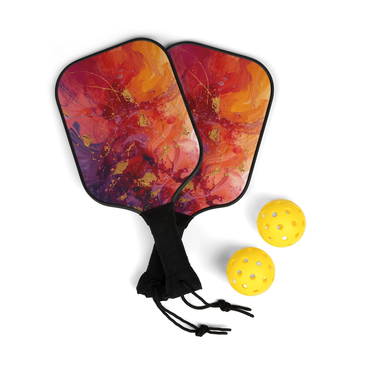 Pickleball Paddles Set — Abstract Sunset Design Kit with 2 Paddles & Balls