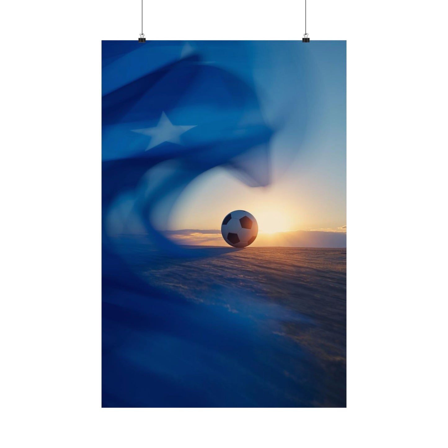 Cape Verde Football Sunset Matte Poster — Blurring Flag under the Star Wall Art