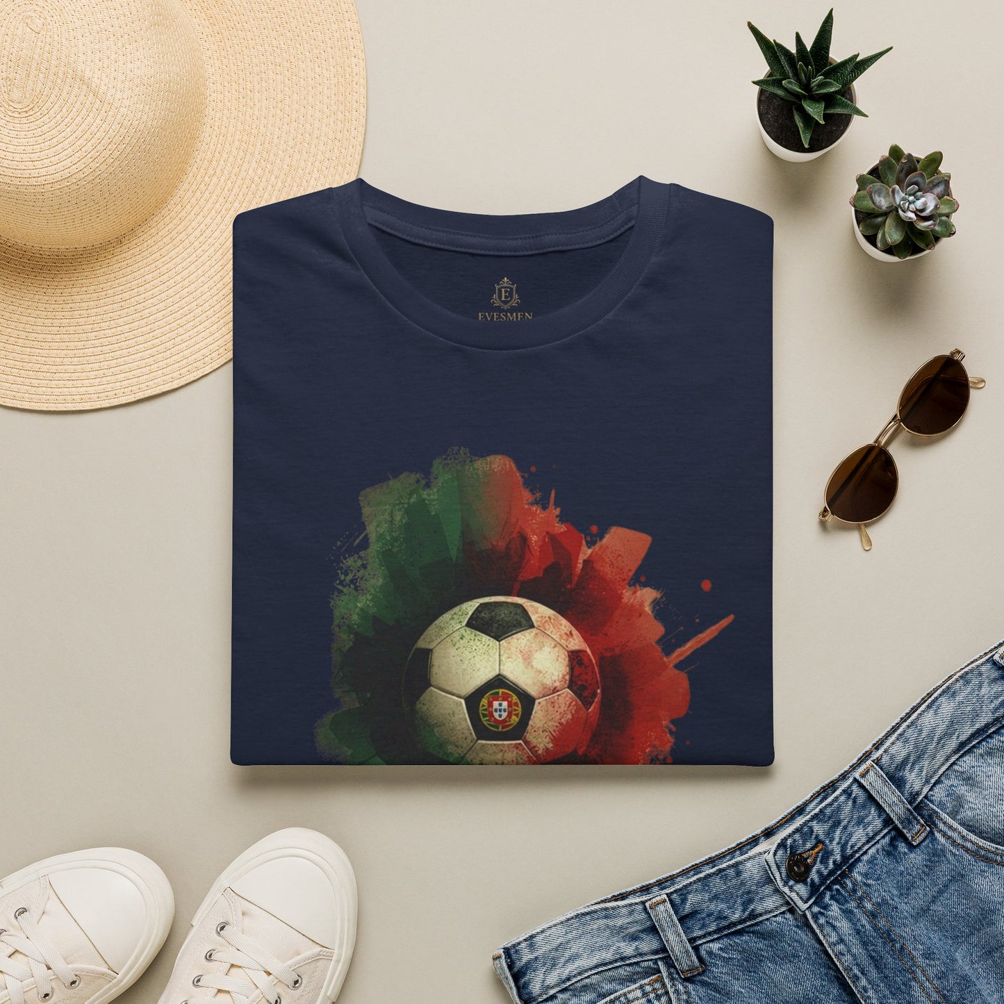 Portugal Football Flag Paint Splash T-Shirt Seleção Soccer Graphic Tee