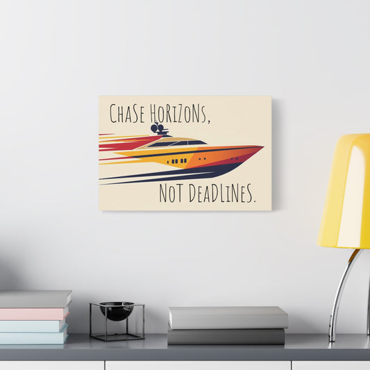 Motivational poster with a boat design and text on a wall above a desk.