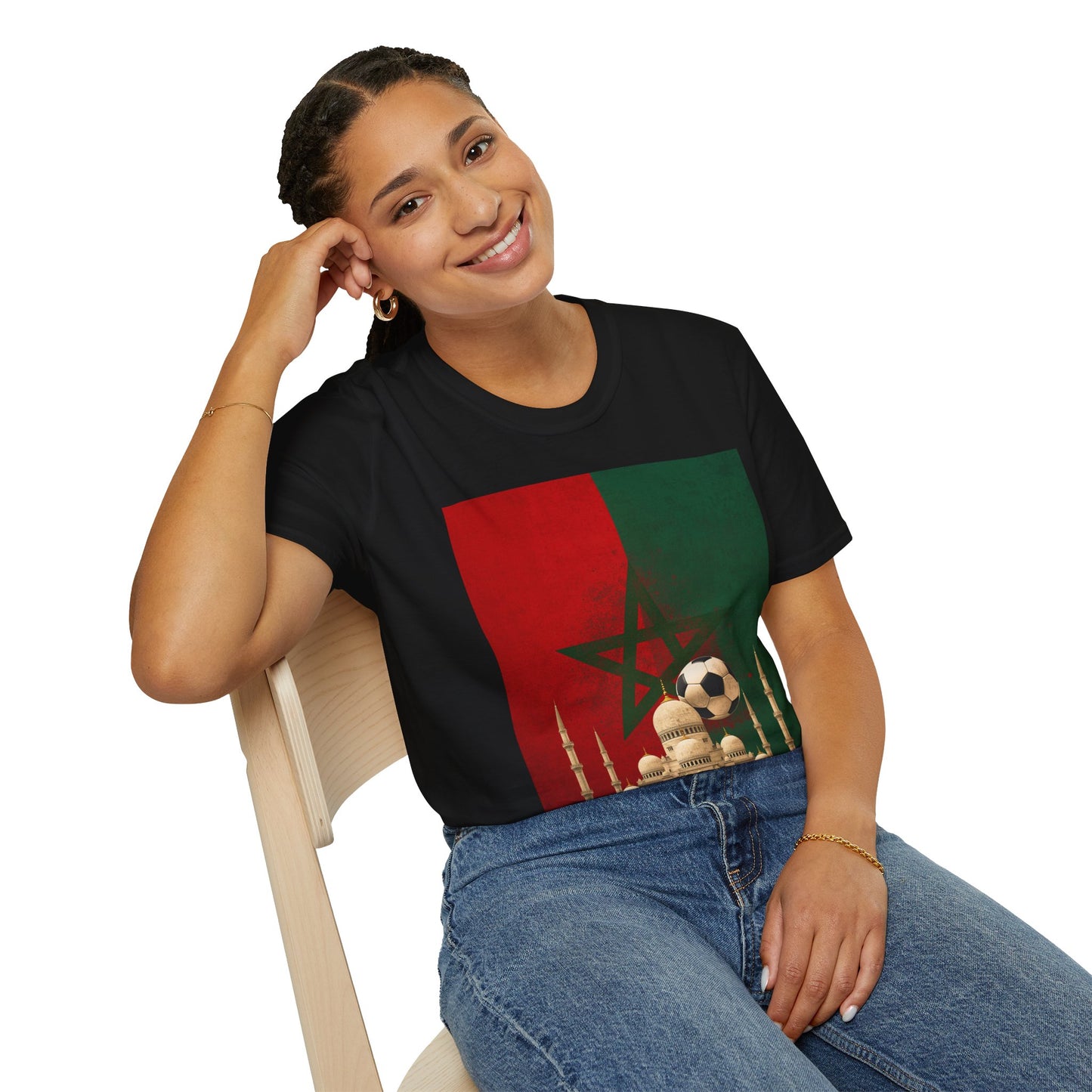 Morocco Flag Mosque Soccer T-Shirt — Moroccan Football Fan Tee