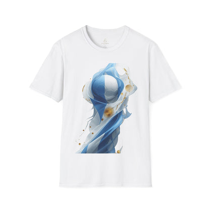 Dynamic Argentina Soccer Match Day T-Shirt — Modern Fluid Art Graphic Tee
