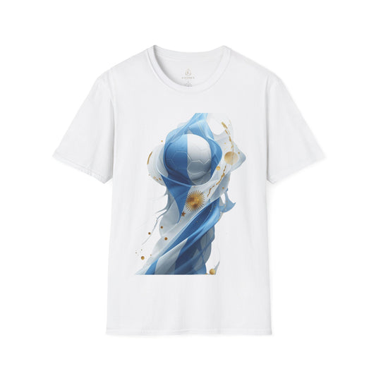 Dynamic Argentina Soccer Match Day T-Shirt — Modern Fluid Art Graphic Tee