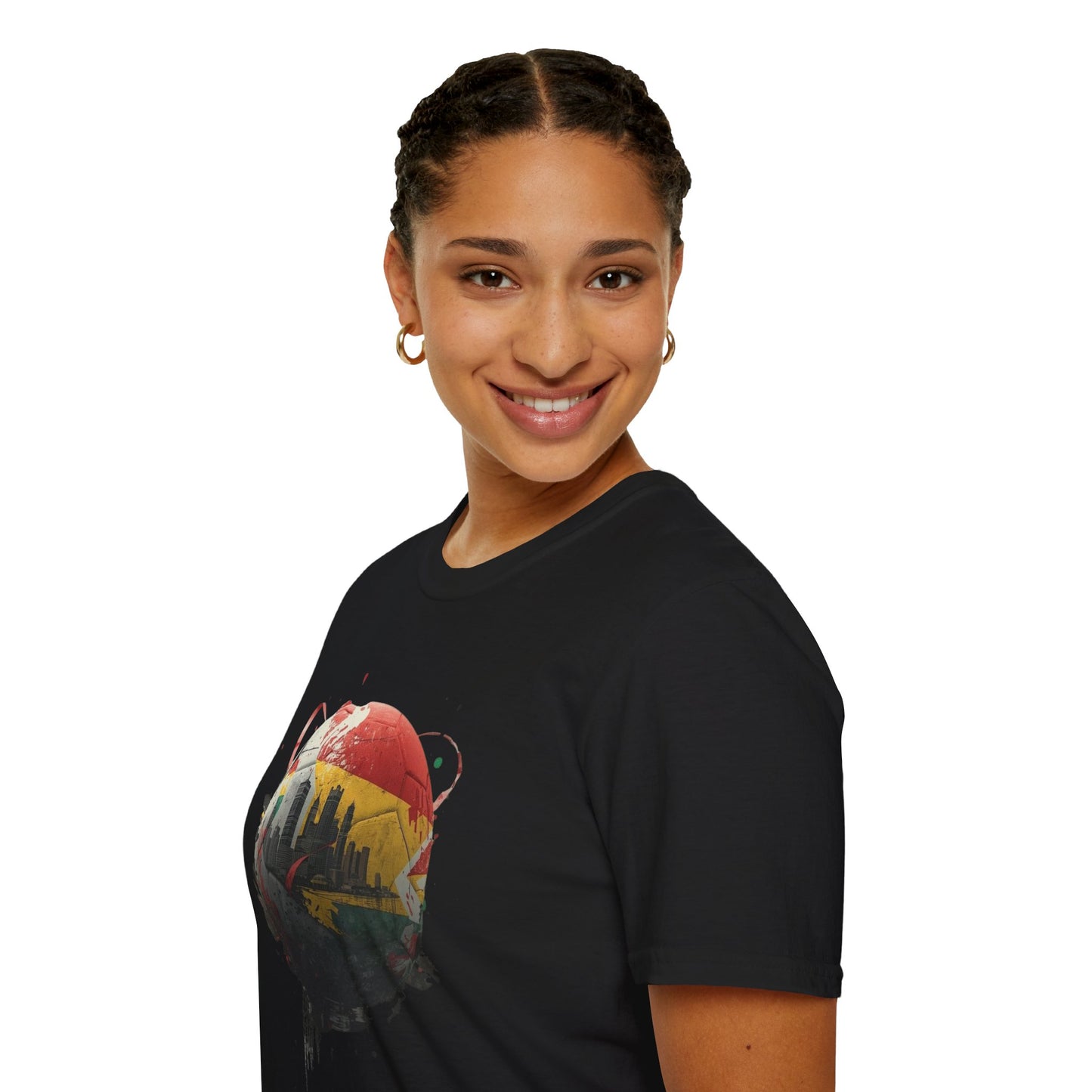 Ghana Soccer Ball with Accra Skyline and Flag Drips T-shirt Fan Tee
