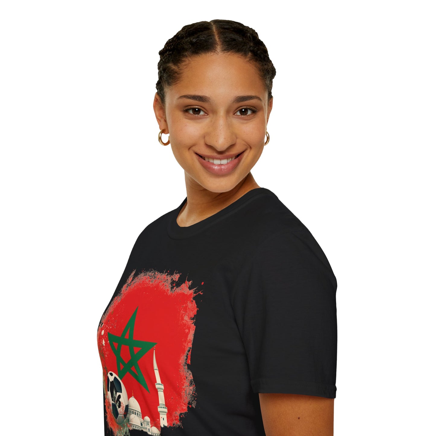 Morocco Soccer Fan T-Shirt — Moroccan Flag, Football & Mosque Graphic Tee