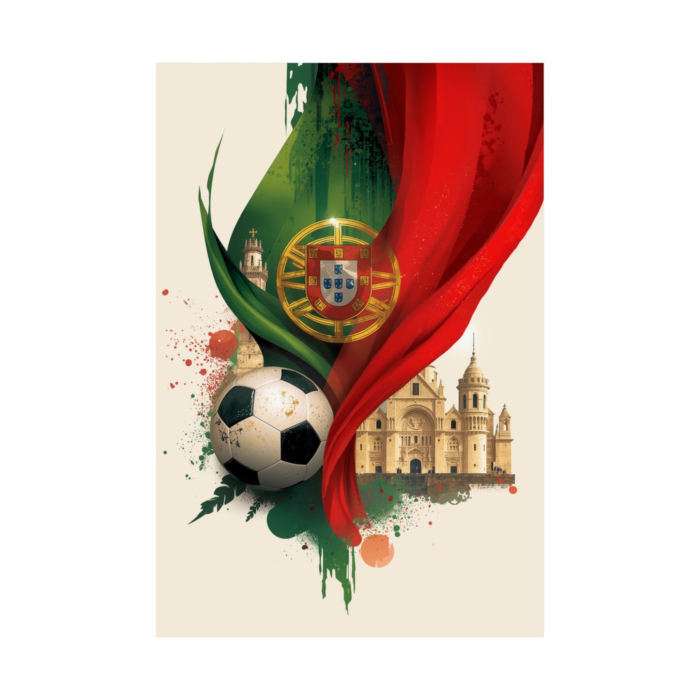 Portugal Football Poster — Matte Vertical Belém Tower & Jerónimos Monastery Art