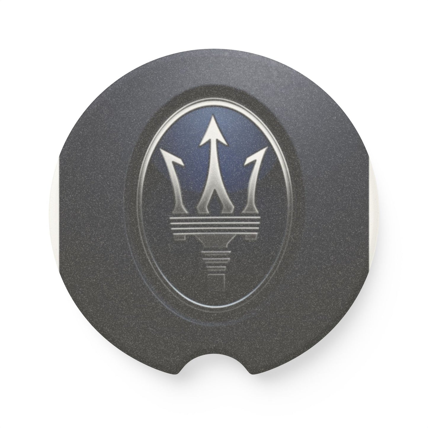 Car coaster with Maserati logo on a white background