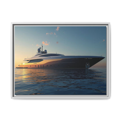 Framed Yacht on the water with a sunset or sunrise sky
