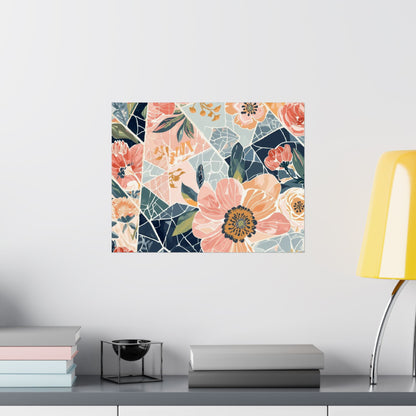 Floral Mosaic Matte Poster — Horizontal Botanical Wall Art, Modern-Boho Decor