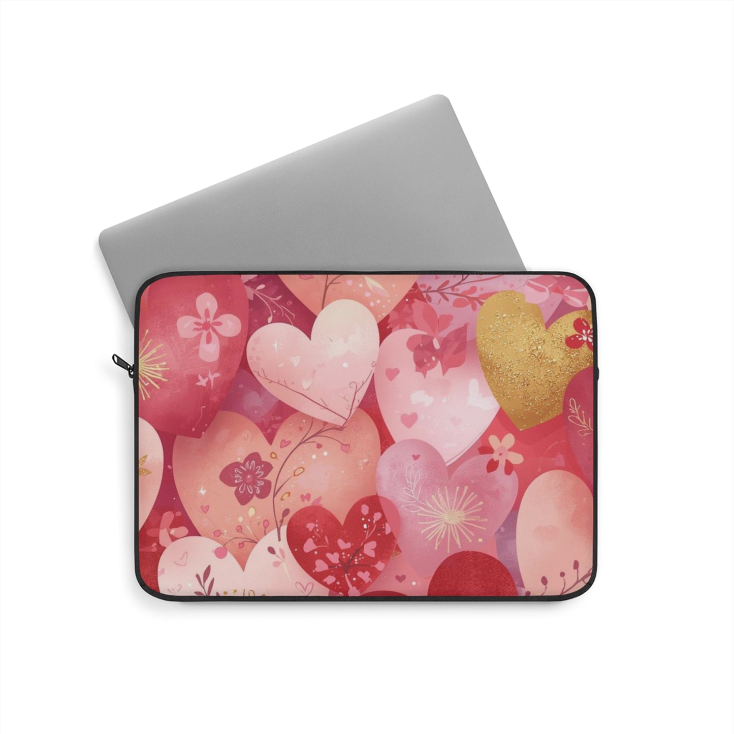 Valentine Heart Pattern Laptop Sleeve — Pink Floral Love Computer Case