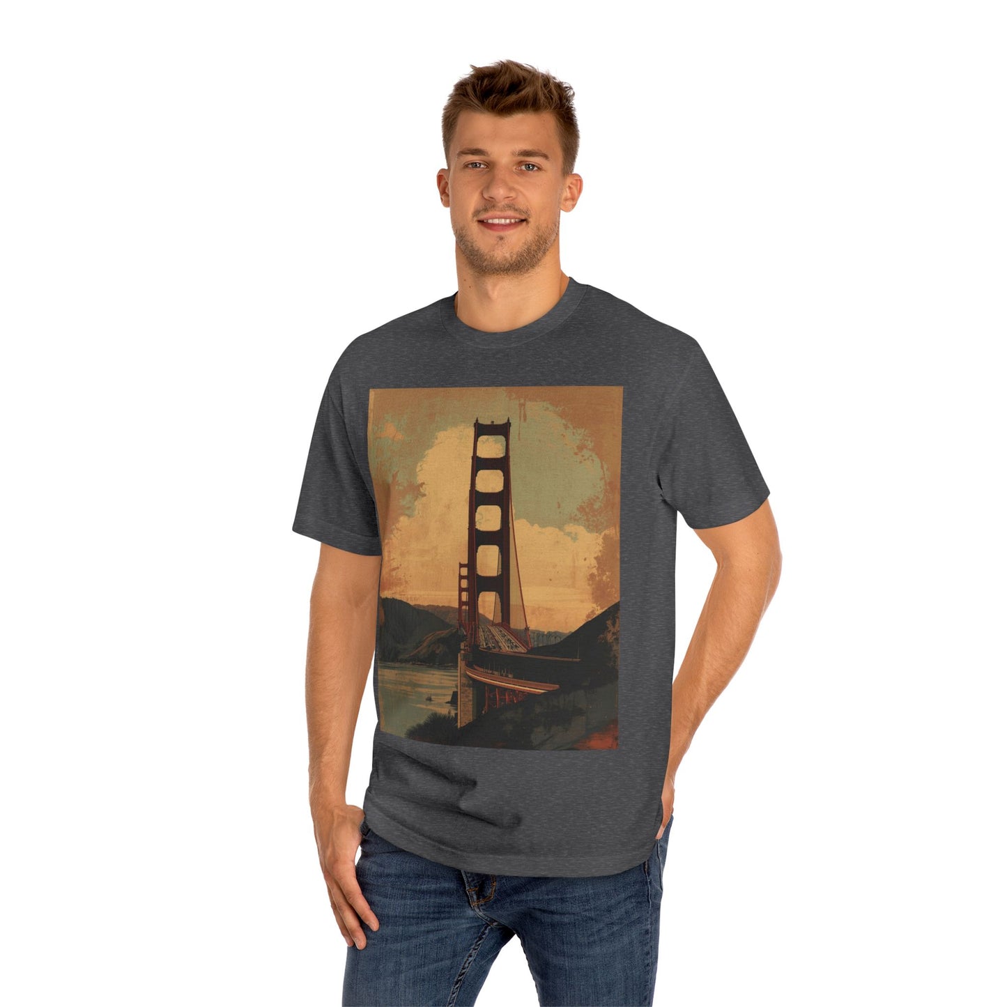 Golden Gate Bridge Art Print T-Shirt Vintage-Styled Classic Tee