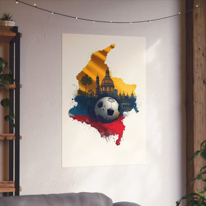 Colombia Flag Map Soccer Poster — Matte Cathedral Vintage Soccer Art