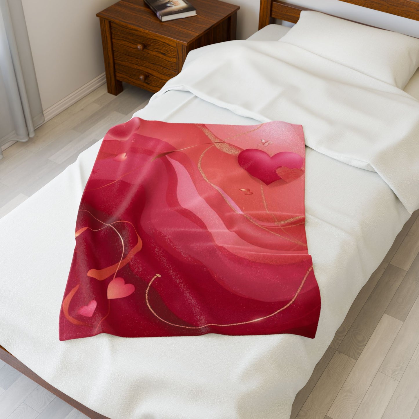 Velveteen Plush Blanket — Romantic Pink Hearts Swirl Throw (Valentine's Day Gift)