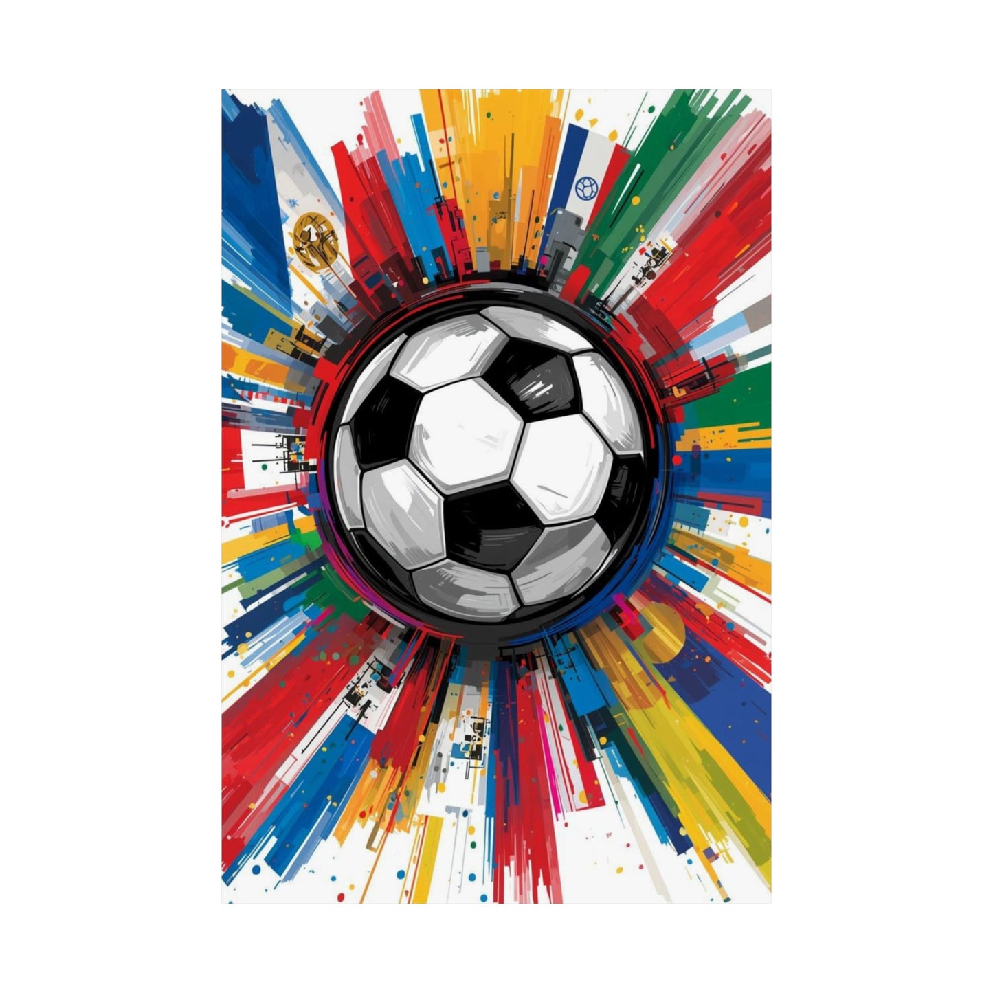 Soccer Burst Poster — World Flags Football Art Matte Vertical Print