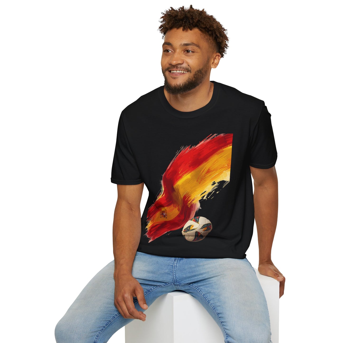 Spain Football Flag Brushstroke T-Shirt Abstract La Roja Soccer Design Tee