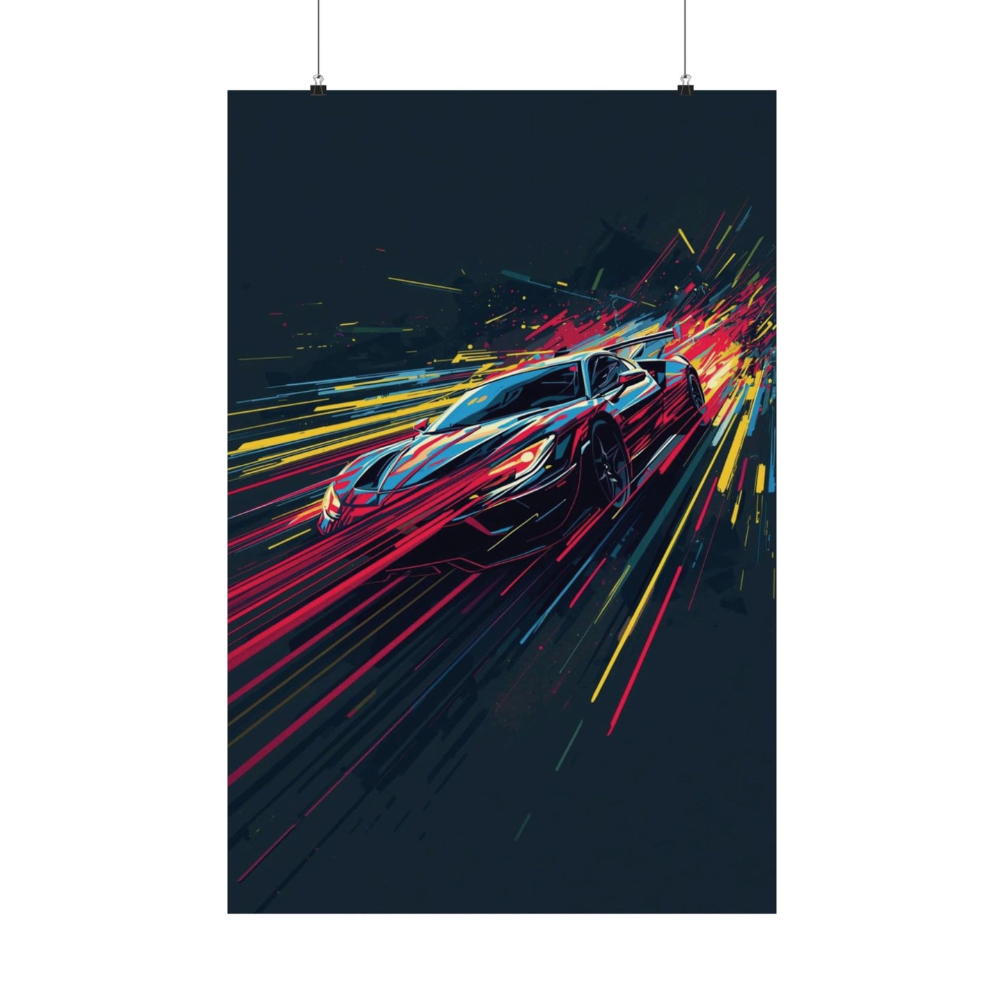 Abstract poster of a racing car on a dark background
