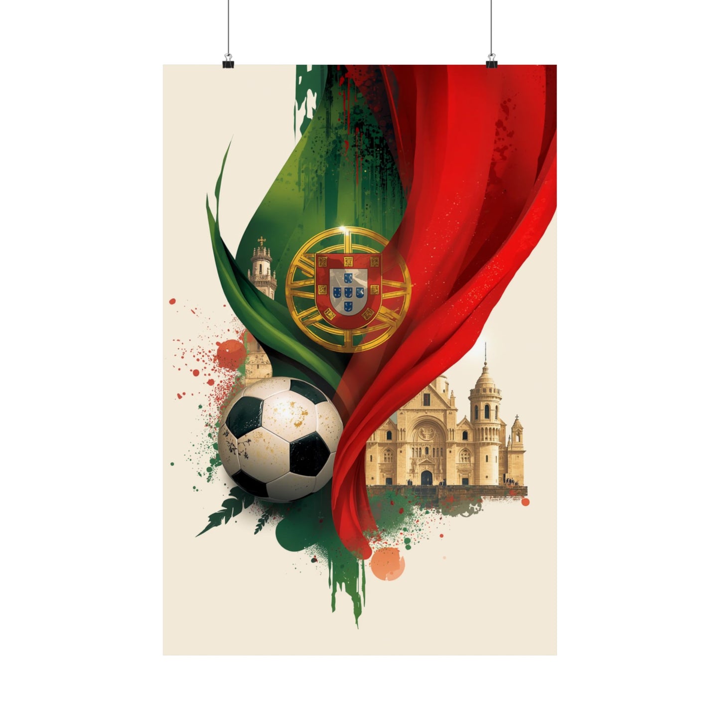 Portugal Football Poster — Matte Vertical Belém Tower & Jerónimos Monastery Art