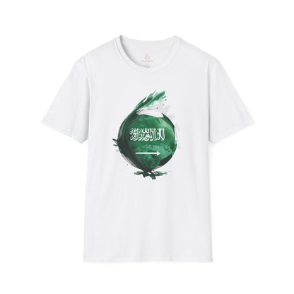 Saudi Arabia Football Flag Splatter T-Shirt Abstract Green Falcon Soccer Tee