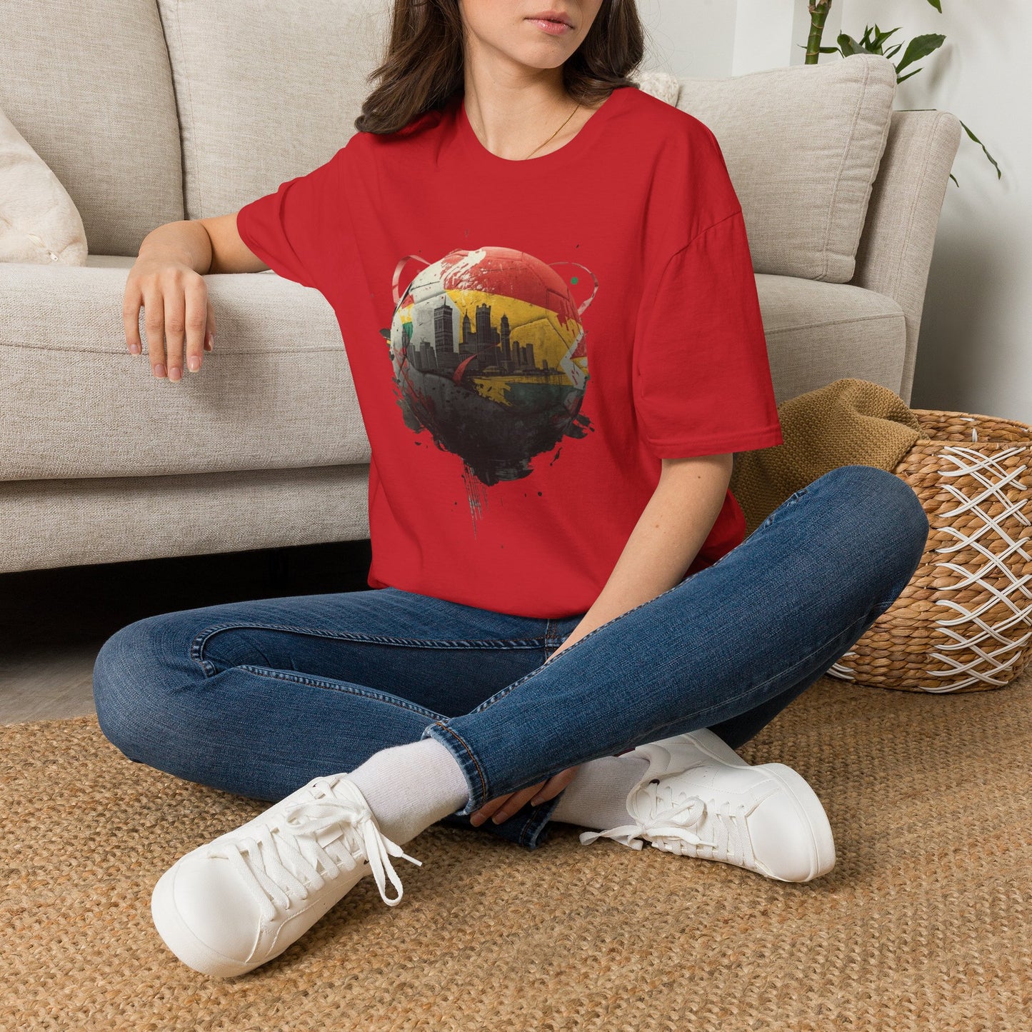 Ghana Soccer Ball with Accra Skyline and Flag Drips T-shirt Fan Tee