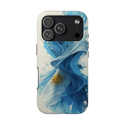Argentinian Flag Watercolor Tough Phone Case - Blue Ribbon & Sun Protective Cover