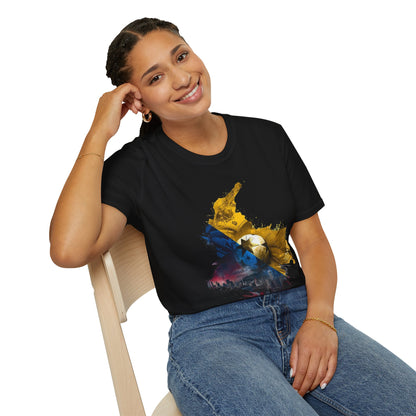Colombia Map Skyline Football T-Shirt — Watercolor Grunge Soccer Design Tee