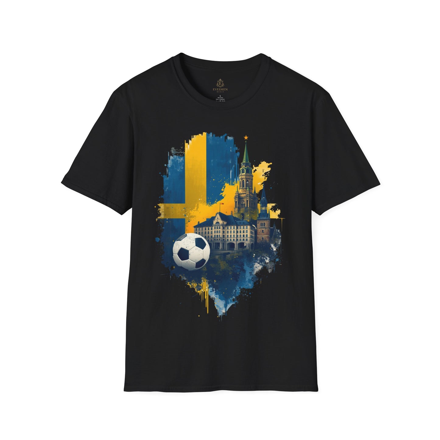 Sweden Football Skyline T‑Shirt — Swedish Flag Soccer Graphic Tee